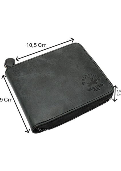 Unisex Kağıt Para ve Bozuk Para Bölmeli Hakiki Eskitme Deri Cüzdan Kartlık - Antrasit