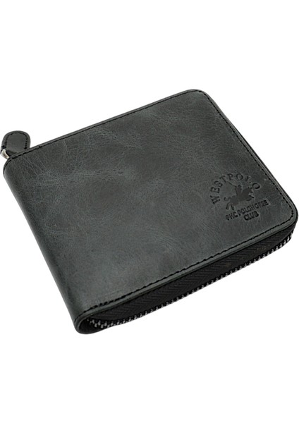 Unisex Kağıt Para ve Bozuk Para Bölmeli Hakiki Eskitme Deri Cüzdan Kartlık - Antrasit fiyatları