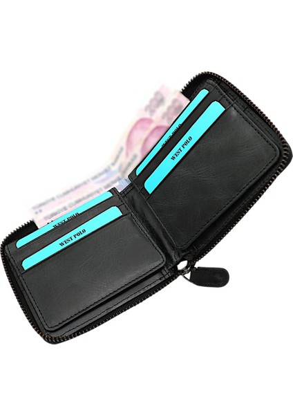 Unisex Kağıt Para ve Bozuk Para Bölmeli Hakiki Eskitme Deri Cüzdan Kartlık - Antrasit modelleri