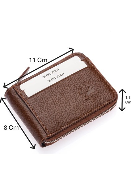 Mira Hakiki Deri Unisex Cüzdan, Kartlık - Fındık