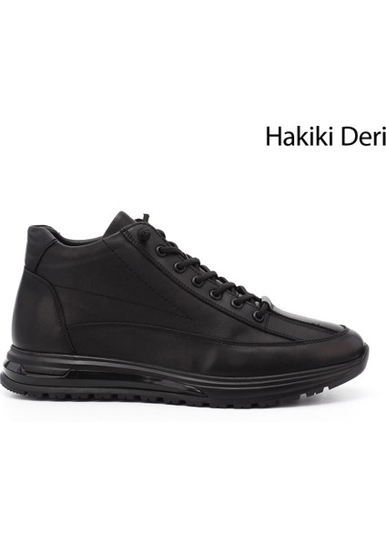 Erkek Siyah Fermuarlı Hakiki Deri Outdoor Bot