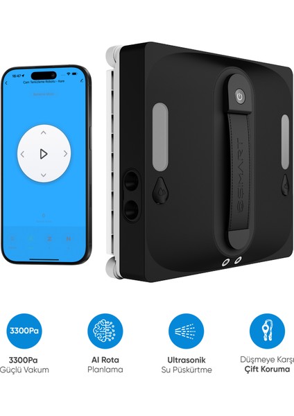 Akıllı Cam Temizleme Robotu 3300PA Güçlü Vakum ve Akıllı Kontrol