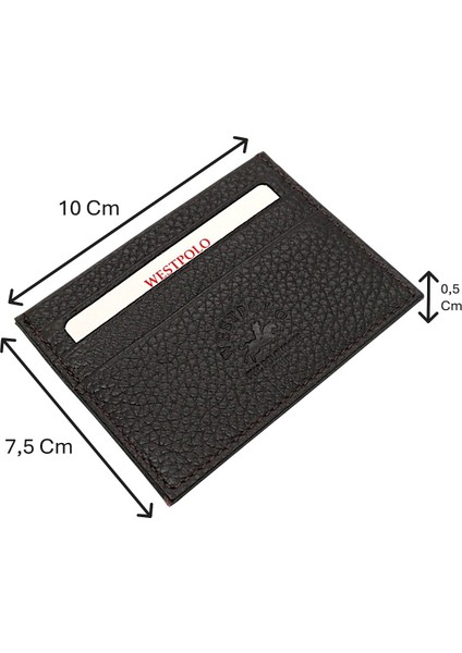 Hakiki Deri Slim Ince Unisex Kartlık - Kahverengi