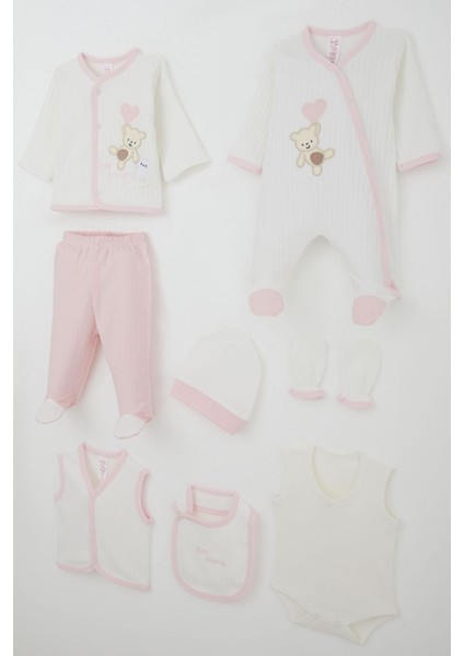 Kız Bebek Hastane Çıkışı 8 Li Bebek Ayıcık Nakışlı Kalpli 0-3 Ay, Beyaz fiyatları