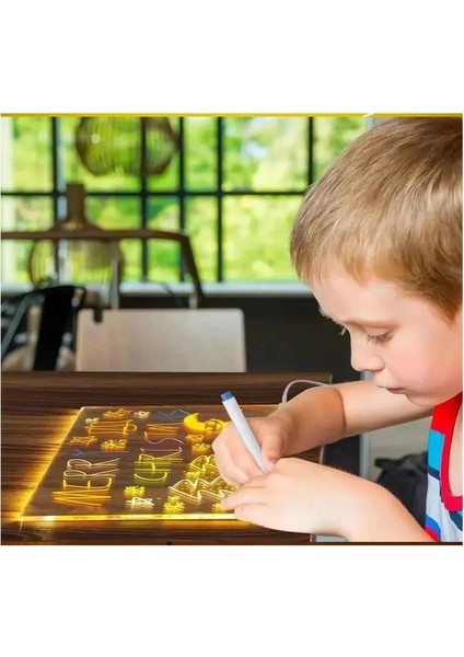 LED Işıklı Şeffaf Yazı ve Çizim Panosu | 7 Renk Kalemli, Silinebilir Akrilik Mesaj Tahtası (30X20 Cm) modelleri