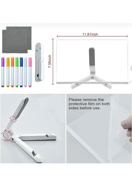 LED Işıklı Şeffaf Yazı ve Çizim Panosu | 7 Renk Kalemli, Silinebilir Akrilik Mesaj Tahtası (30X20 Cm) indirimleri