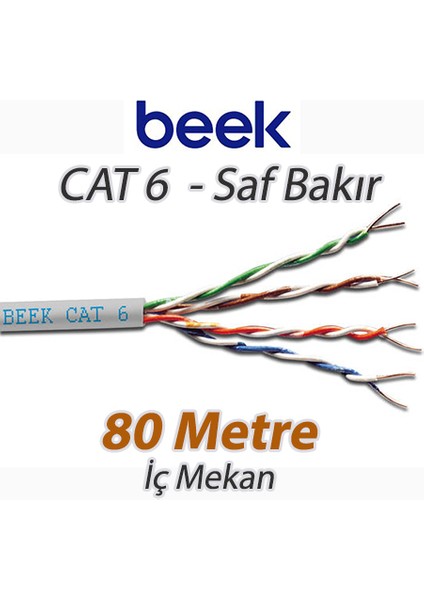 Cat6 80 Metre U-Utp Iç Mekan Saf Bakır Data Kablosu 4X2X23 Awg Lszh (Low Smoke Zero Halogen)