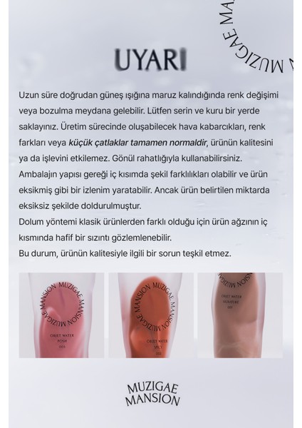 Hyalüronik Asit İçerikli, Nemlendirici ve Kalıcı Tint MUZIGAE MANSION Objet Water (008 Pitch)