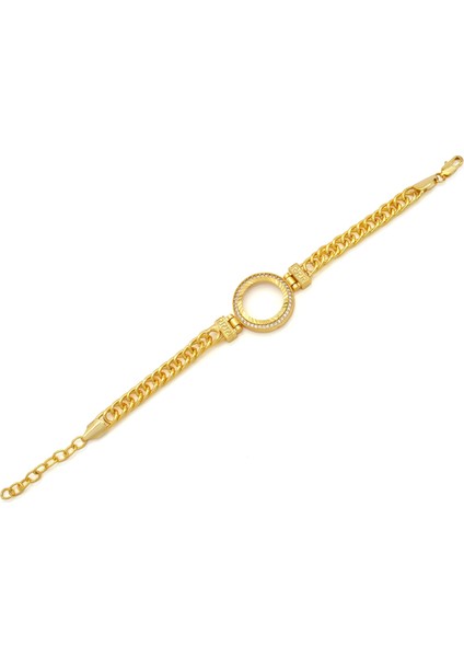 Altın Kaplama İmitasyon Zirkon Taşlı Zincirli Çeyrek Çerçeve Bileklik BLK-1166