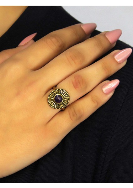 Doğal Taş Ametist Yuvarlak Doğal Taşlı Antik Model Kadın Ayarlanabillir Yüzük EUY70AMT fiyatları