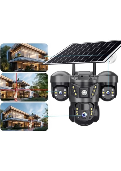 Ultimate 7070 Solar Güneş Enerjili Insan Takibi 15MP 3 Lens 4g Akıllı Kamera Okam Pro Uygulama indirimleri