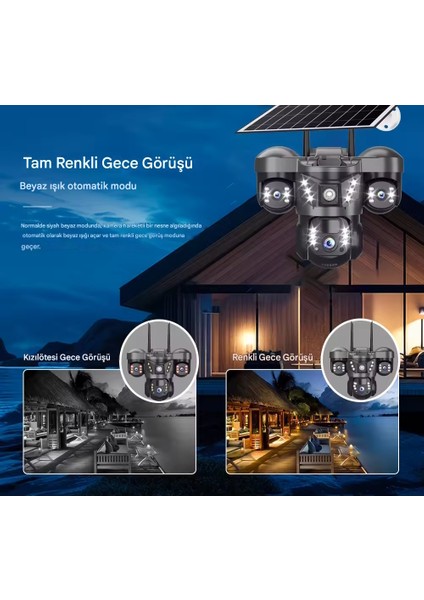 Ultimate 7070 Solar Güneş Enerjili Insan Takibi 15MP 3 Lens 4g Akıllı Kamera Okam Pro Uygulama