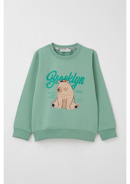 Erkek Çocuk Eşofman Takım Kolej Şampiyonu Sevimli Ayıcık Baskılı 2-6 Yaş, Mint Yeşili