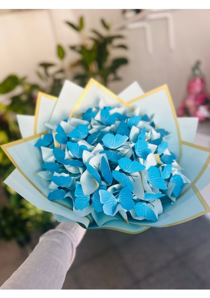 Işıklı Kelebek Buketi(Mavi)
