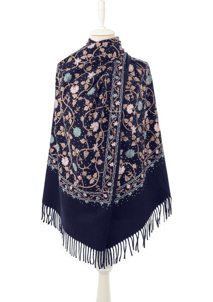 Lacivert Taşlı Nakışlı Kışlık Şal fiyatları