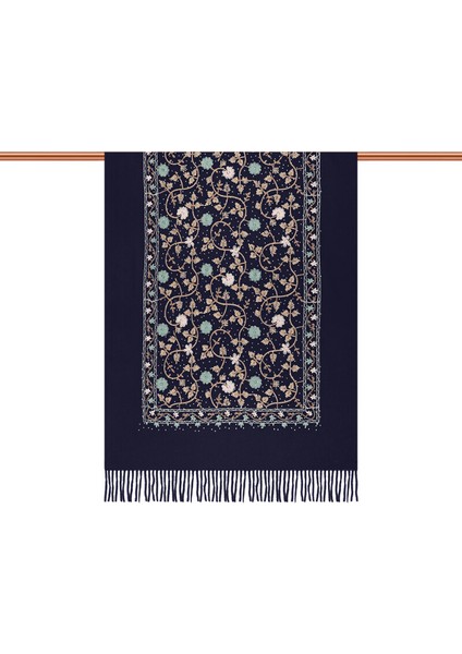 Lacivert Taşlı Nakışlı Kışlık Şal modelleri