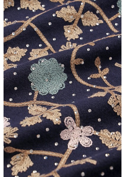 Lacivert Taşlı Nakışlı Kışlık Şal fırsatları