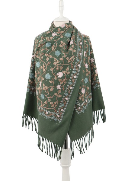 Yeşil Taşlı Nakışlı Kışlık Şal fiyatları