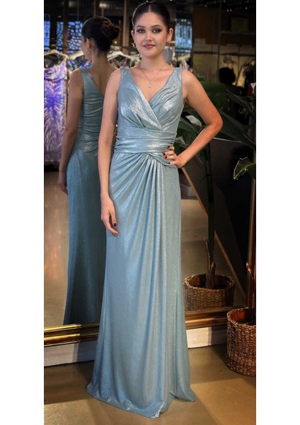 Mint Kalın Askı V Yaka Anvelop Yırtmaçlı Düz Kesim Simli Uzun Abiye Elbise 11074 indirimleri