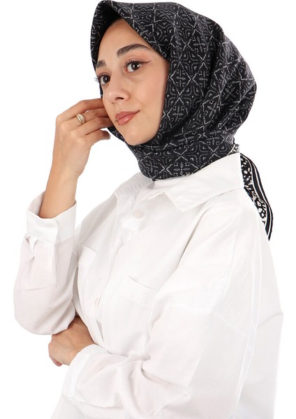 Siyah Rüya Desen Twill Ipek Eşarp