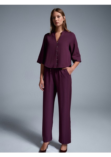 72195 Beli Lastikli Salaş Pantolon-Bordo