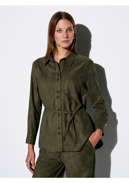 50518 Kemerli Süet Gömlek-Çağla