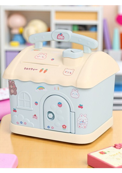 Masal Evi Işıklı Kumbara Sevimli Çocuk Odası Gece Lambası 20 cm x 15.5 cm Mavi Renk