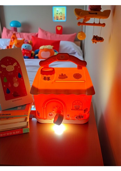 Masal Evi Işıklı Kumbara Sevimli Çocuk Odası Gece Lambası 20 cm x 15.5 cm Pembe Renk
