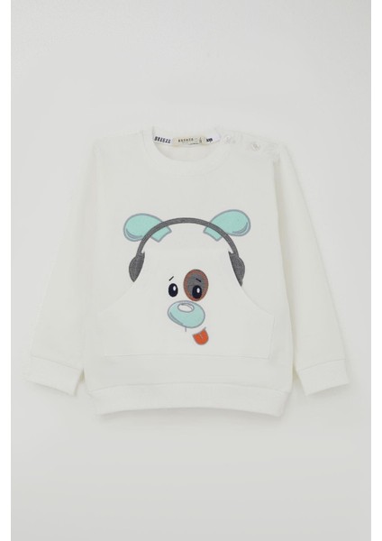 Erkek Bebek Eşofman Takımı Kulaklıklı Köpekçik Nakışlı 9 Ay-3 Yaş, Beyaz fiyatları