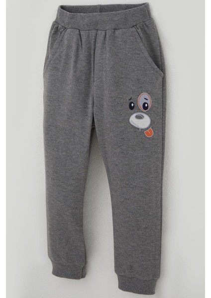 Erkek Bebek Eşofman Takımı Kulaklıklı Köpekçik Nakışlı 9 Ay-3 Yaş, Beyaz