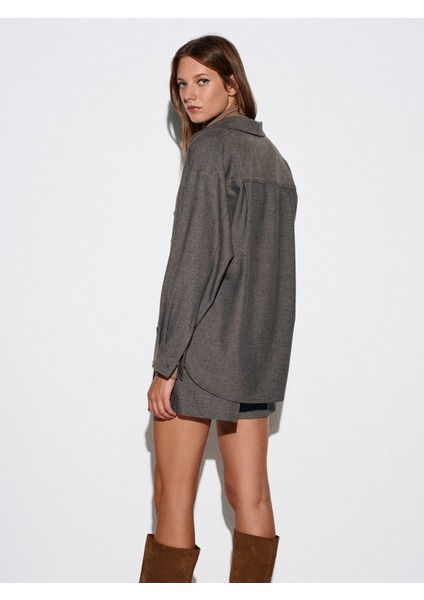 50525 Melanjlı Oversize Gömlek-Kahve fiyatları