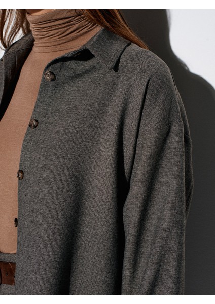 50525 Melanjlı Oversize Gömlek-Kahve fırsatları