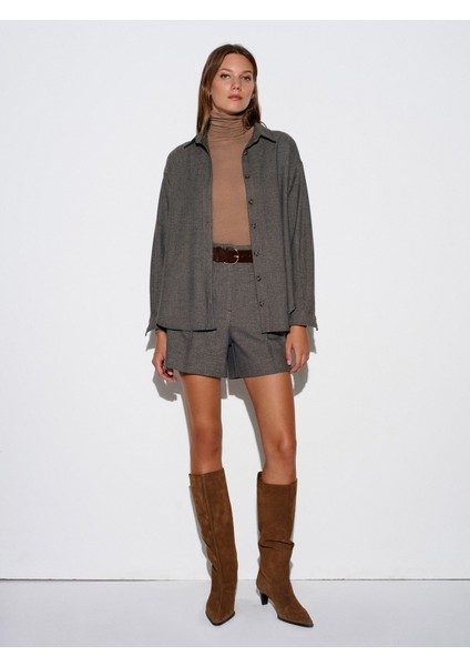 50525 Melanjlı Oversize Gömlek-Kahve indirimleri