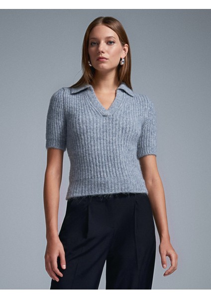 10814 Yün Karışımlı Triko Kazak-K.gri Mel. modelleri