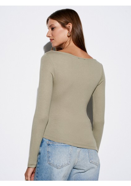 32198 Kayık Yaka Büzgülü Top-Çağla fiyatları