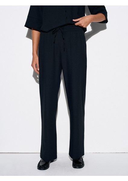 72195 Beli Lastikli Salaş Pantolon-Siyah indirimleri