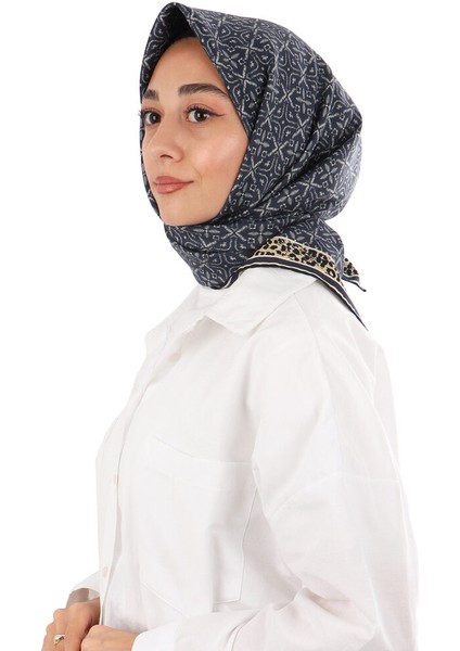Lacivert Rüya Desen Twill Ipek Eşarp
