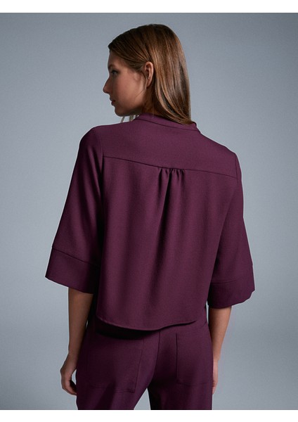 50530 V Yaka Düğmeli Bluz-Bordo fiyatları