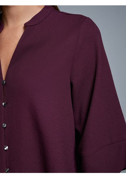 50530 V Yaka Düğmeli Bluz-Bordo fırsatları
