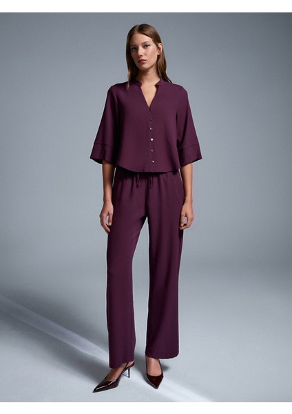 50530 V Yaka Düğmeli Bluz-Bordo indirimleri