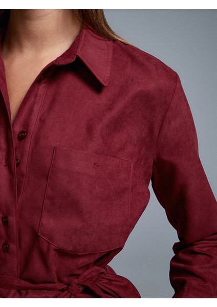 50518 Kemerli Süet Gömlek-Bordo fırsatları