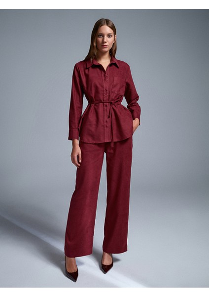 50518 Kemerli Süet Gömlek-Bordo indirimleri