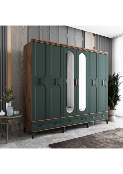 Loren 6 Kapaklı Çekmeceli Gardırop Tamamı Mdf (Yeşil) fiyatları