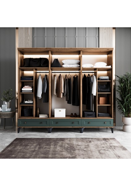 Loren 6 Kapaklı Çekmeceli Gardırop Tamamı Mdf (Yeşil) modelleri