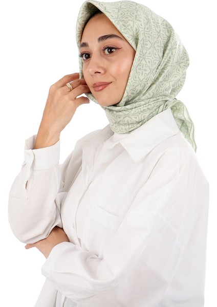 Su Yeşil Rüya Desen Twill Ipek Eşarp