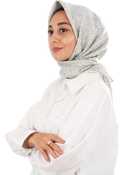 Mavi Rüya Desen Twill Ipek Eşarp