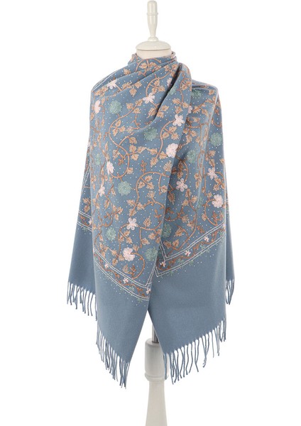 Indigo Taşlı Nakışlı Kışlık Şal fiyatları