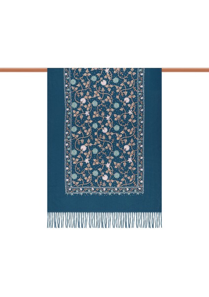 Petrol Mavi Taşlı Nakışlı Kışlık Şal modelleri