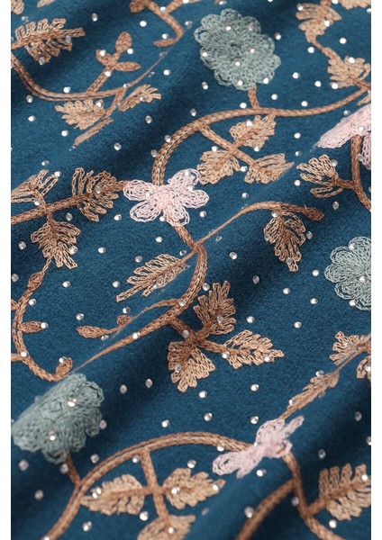 Petrol Mavi Taşlı Nakışlı Kışlık Şal fırsatları