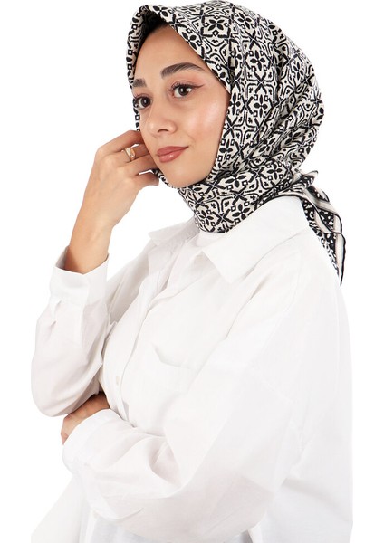 Krem Rüya Desen Twill Ipek Eşarp